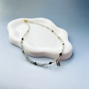 Naszyjnik z kamieni LABRADORYT gold hamsa